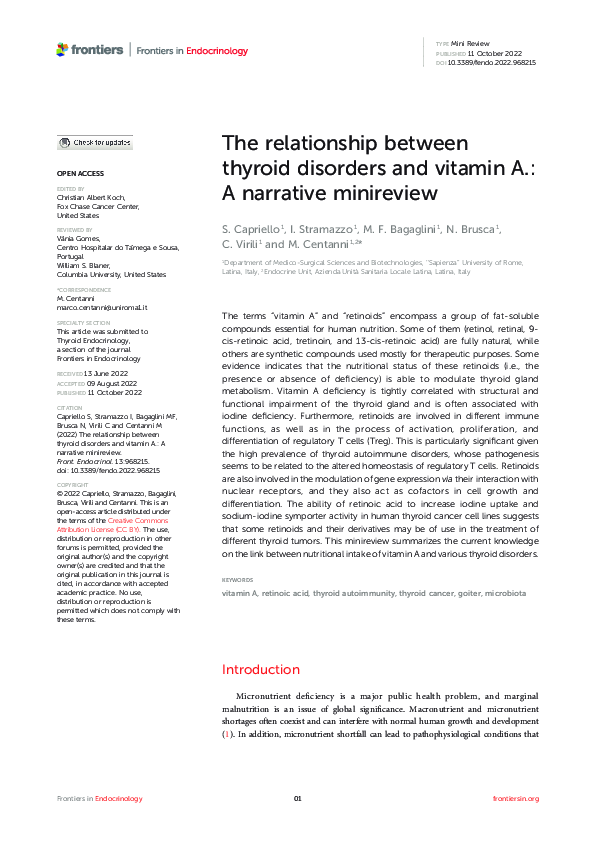 (PDF) The relationship between thyroid disorders and vitamin A.: A ...