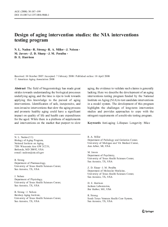 (PDF) Design of aging intervention studies: the NIA interventions ...