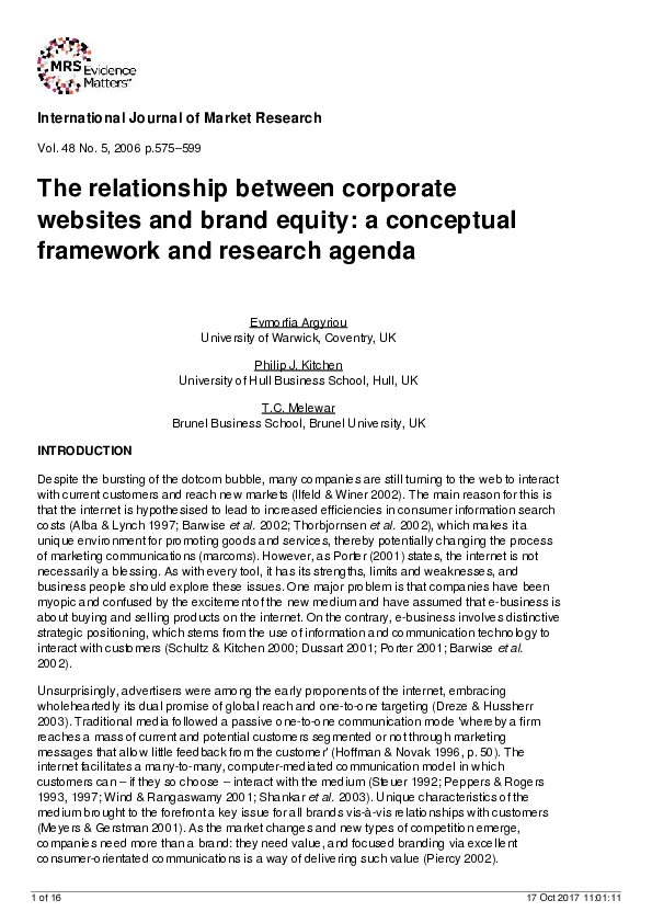 (PDF) The Relationship between Corporate Websites and Brand Equity: A ...