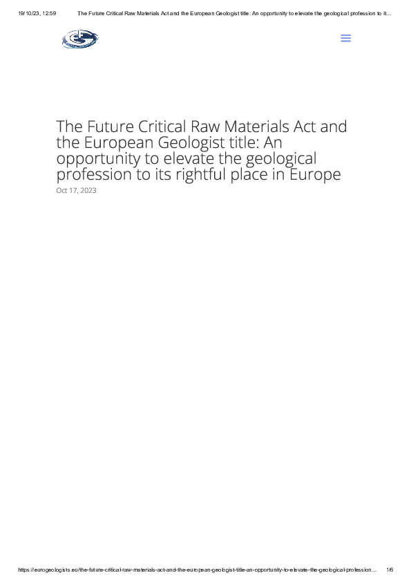(PDF) The Future Critical Raw Materials Act and the European Geologist ...