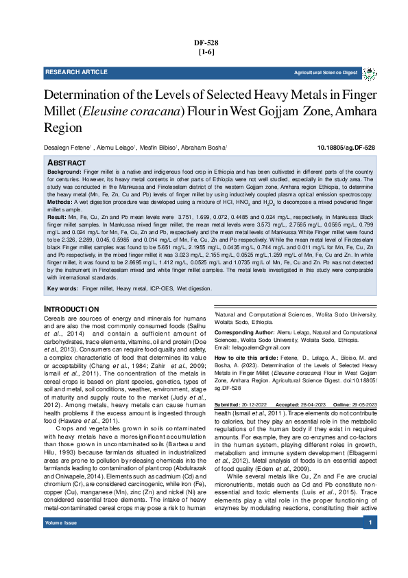 (PDF) Determination of the Levels of Selected Heavy Metals in Finger
