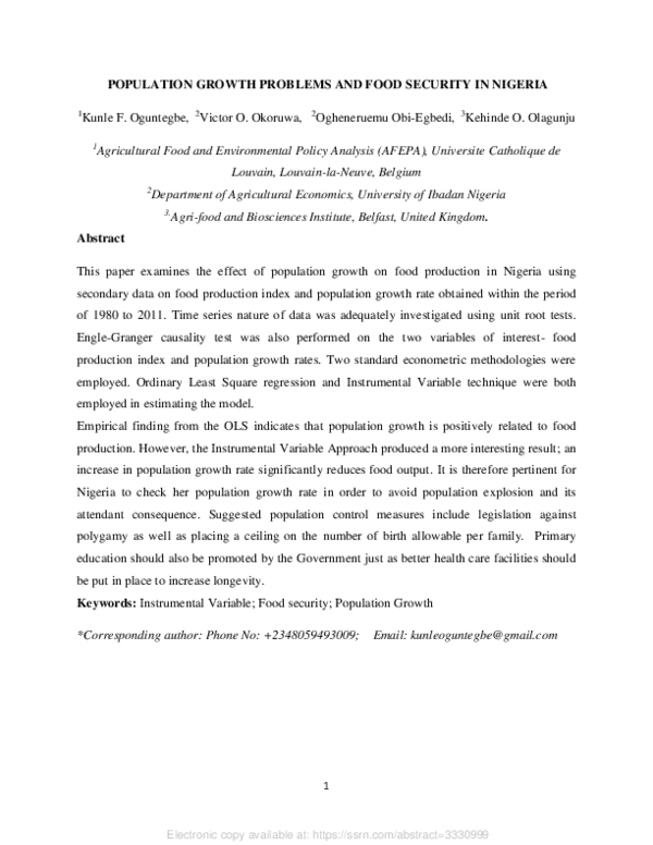 (PDF) Population Growth Problems and Food Security in Nigeria