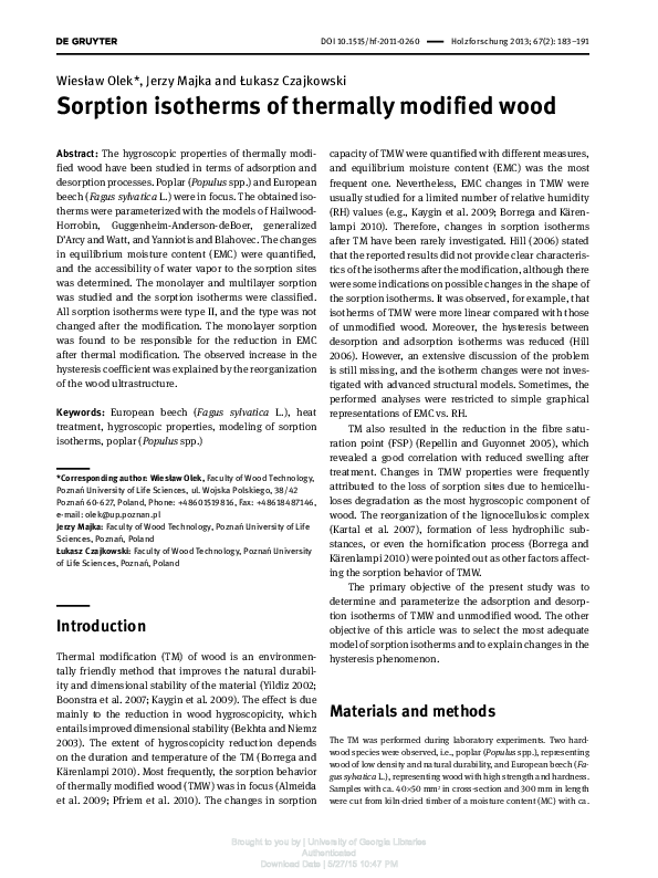 (PDF) Sorption isotherms of thermally modified wood