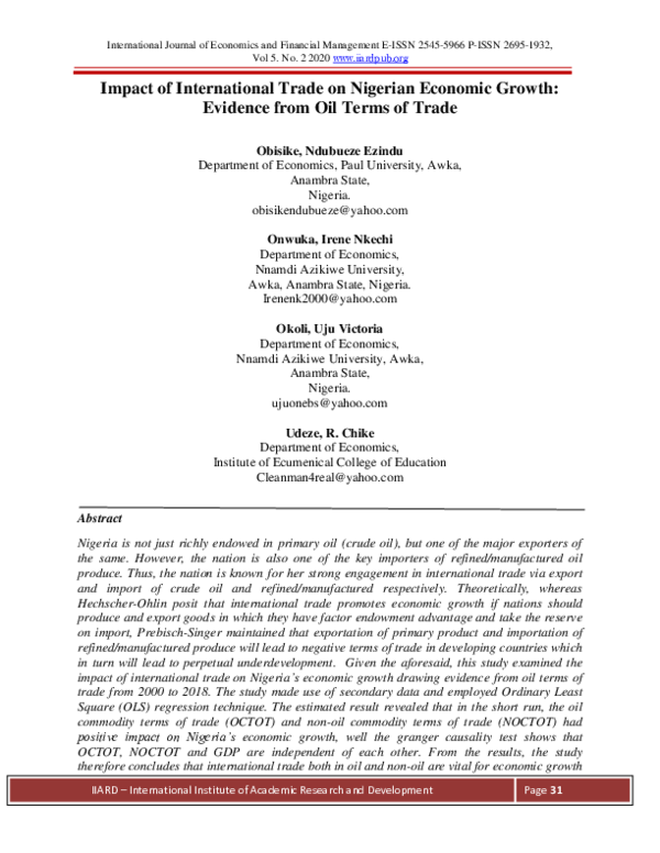 (PDF) Impact of International Trade on Nigerian Economic Growth ...