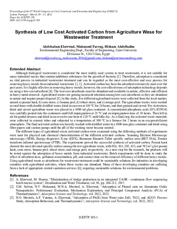(PDF) Synthesis of Low Cost Activated Carbon from Agriculture Wase for ...