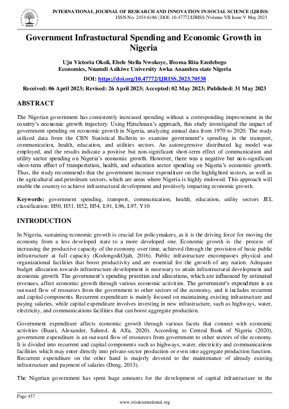 (PDF) Government Infrastuctural Spending and Economic Growth in Nigeria