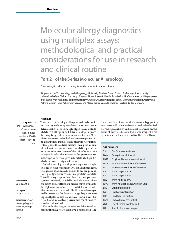 (PDF) Molecular allergy diagnostics using multiplex assays ...