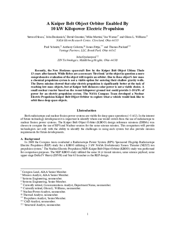 (PDF) A Kuiper Belt Object Orbiter Enabled By 10 kW Kilopower Electric ...