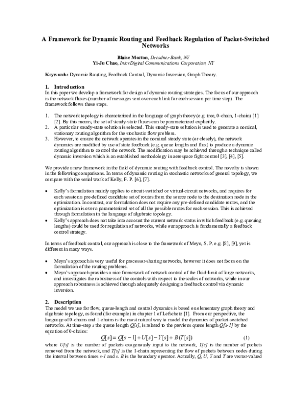 (PDF) A Framework for Dynamic Routing and Feedback Regulation of Packet ...