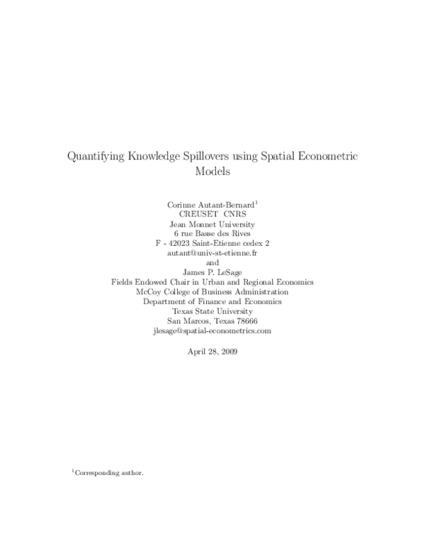 (PDF) Quantifying Knowledge Spillovers Using Spatial Econometric Models