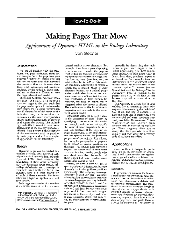 (PDF) Making Pages That Move Applications of Dynamic HTML in the ...