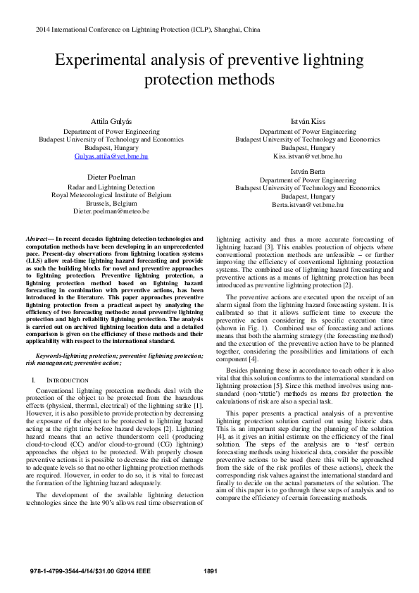(PDF) Experimental analysis of preventive lightning protection methods
