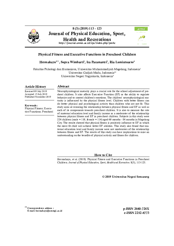 (PDF) Physical Fitness and Executive Functions in Preschool Children