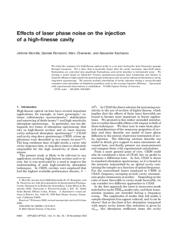 (PDF) Effects of laser phase noise on the injection of a high-finesse ...