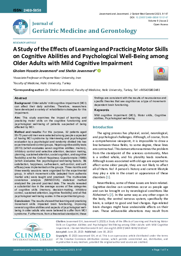 (PDF) A Study of the Effects of Learning and Practicing Motor Skills on ...