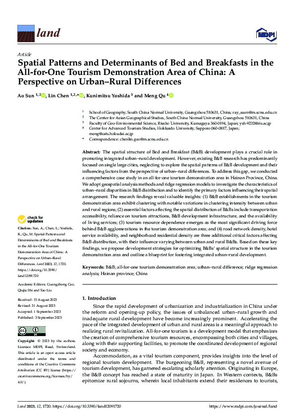 (PDF) Spatial Patterns and Determinants of Bed and Breakfasts in the ...