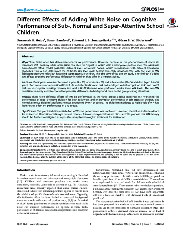(PDF) Different Effects of Adding White Noise on Cognitive Performance ...