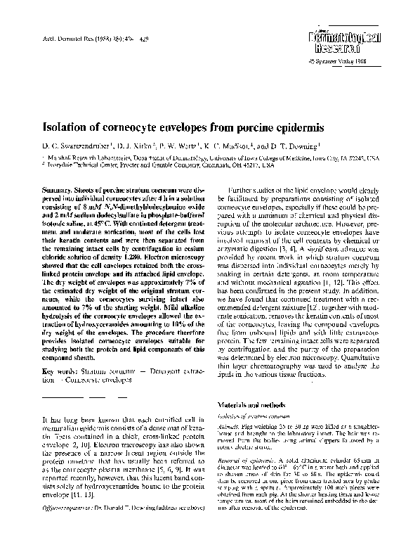 (PDF) Isolation of corneocyte envelopes from porcine epidermis