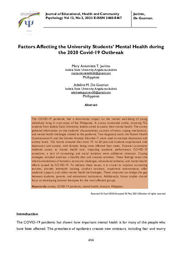 (PDF) Factors Affecting the University Students' Mental Health during ...