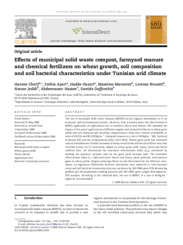 (PDF) Effects of municipal solid waste compost, farmyard manure and ...