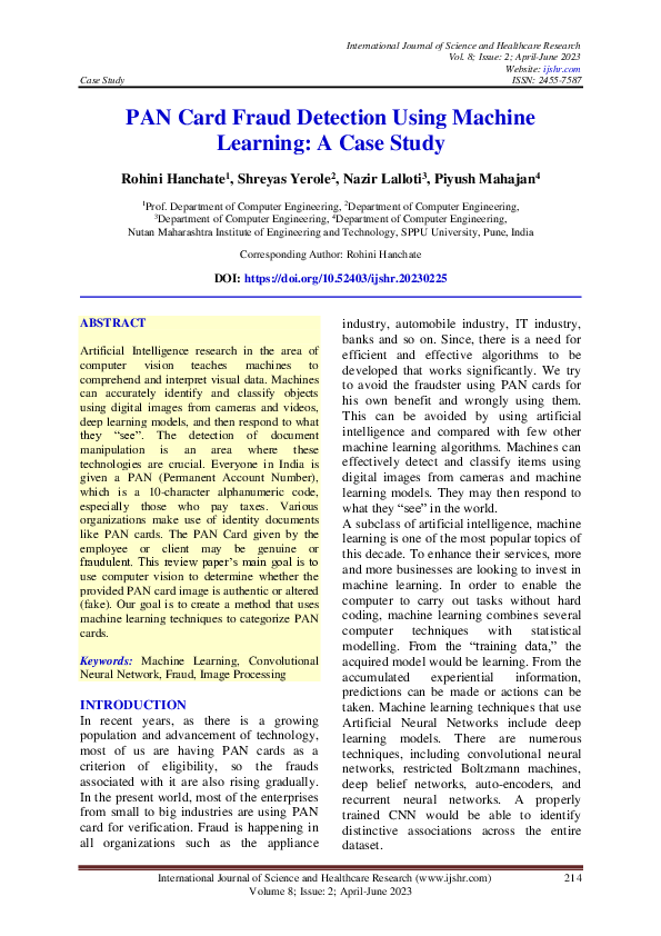 (PDF) PAN Card Fraud Detection Using Machine Learning: A Case Study