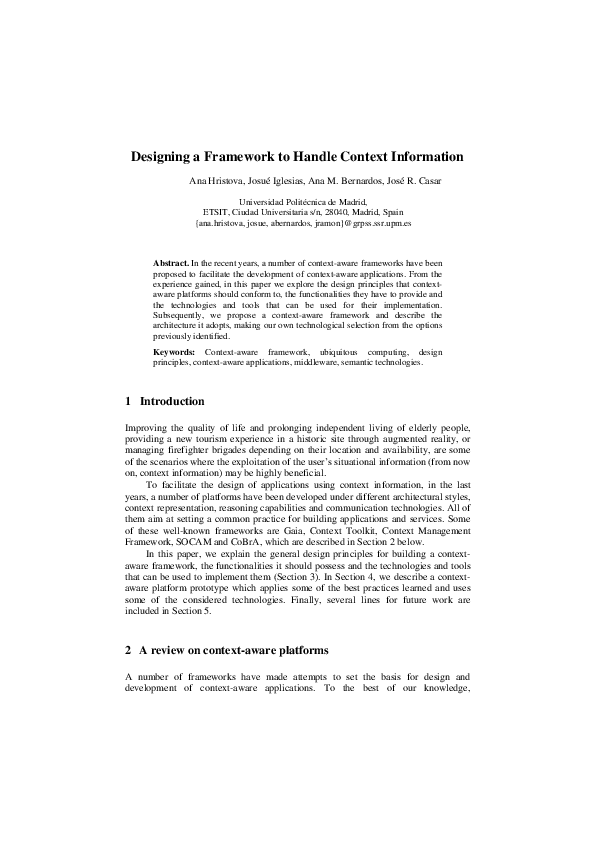 (PDF) Designing a Framework to Handle Context Information
