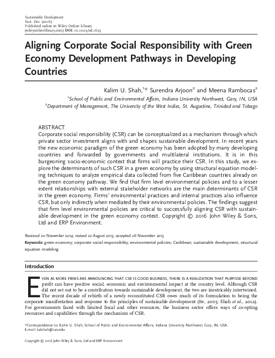 (PDF) Aligning Corporate Social Responsibility with Green Economy ...