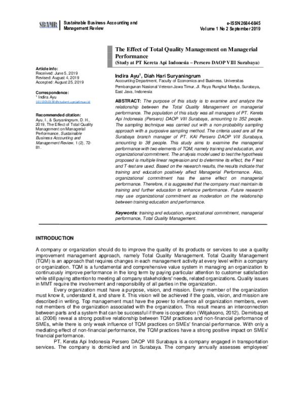(PDF) The Effect of Total Quality Management on Managerial Performance