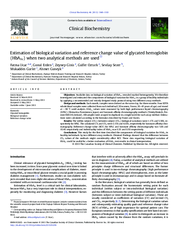 (PDF) Estimation of biological variation and reference change value of ...