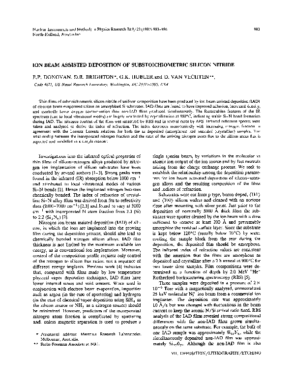 (PDF) Ion beam assisted deposition of substoichiometric silicon nitride