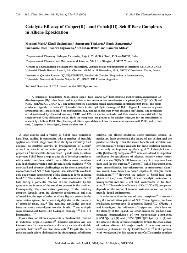 (PDF) Catalytic Efficacy of Copper(II)– and Cobalt(III)–Schiff Base ...