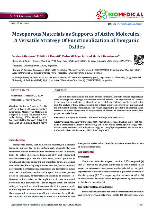 (PDF) Mesoporous Materials as Supports of Active Molecules: A Versatile ...