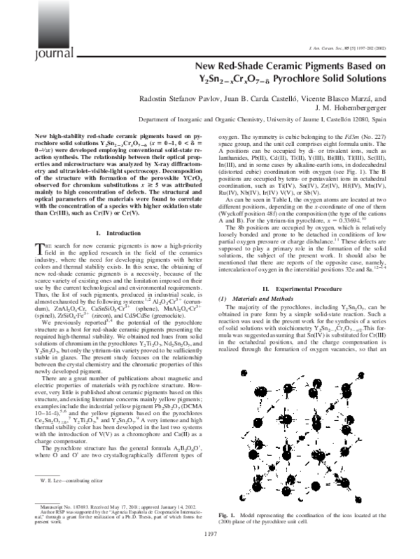 (PDF) New Red-Shade Ceramic Pigments Based on Y2Sn2−xCrxO7−δ Pyrochlore ...