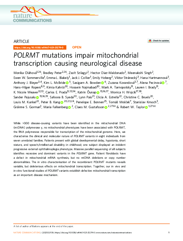 (PDF) POLRMT mutations impair mitochondrial transcription causing ...