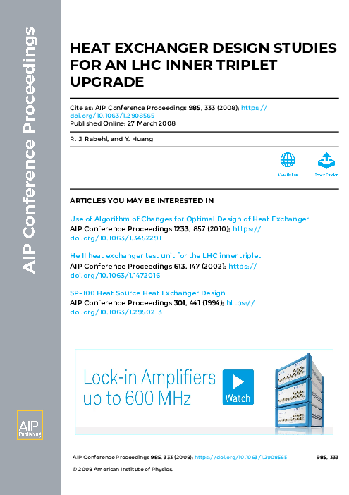 (PDF) Heat Exchanger Design Studies for an LHC Inner Triplet Upgrade