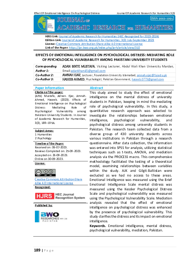 (PDF) Effects of Emotional Intelligence on Psychological Distress ...