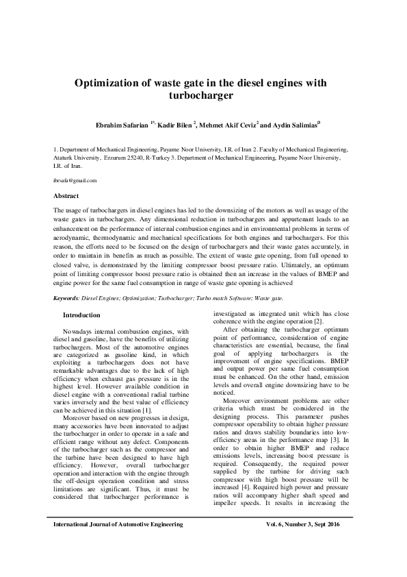 (PDF) Optimization of waste gate in the diesel engines with turbocharger