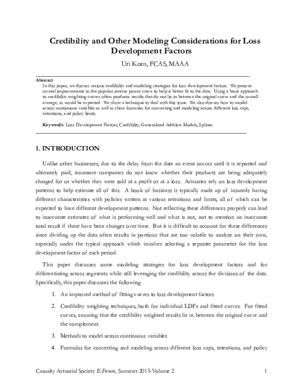 (PDF) Credibility and Other Modeling Considerations for Loss ...