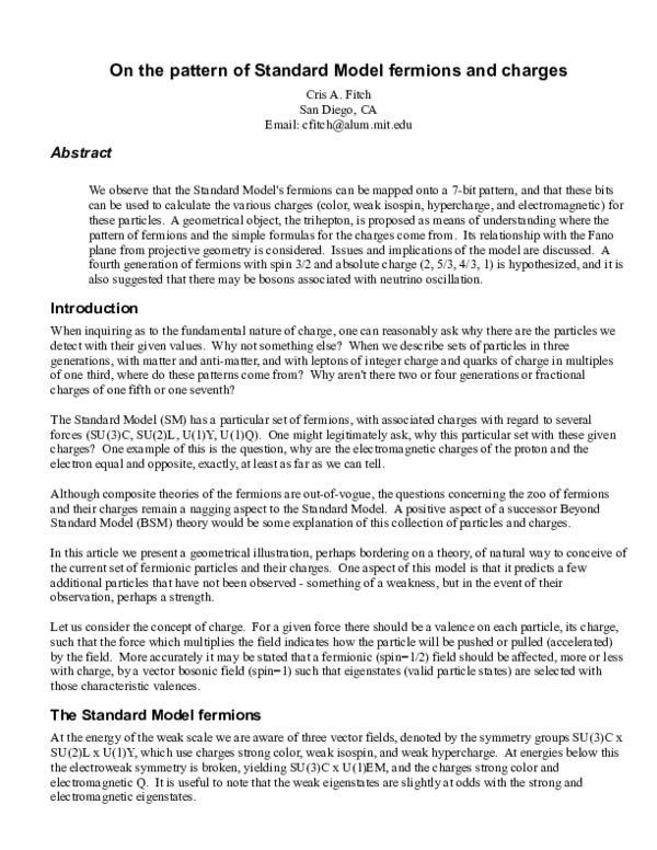 (PDF) On the Pattern of Standard Model Fermions and Charges