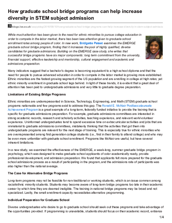 (PDF) How graduate school bridge programs can help increase diversity ...