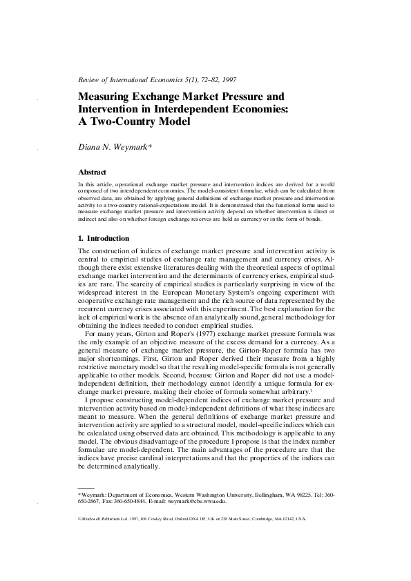 (PDF) Measuring Exchange Market Pressure and Intervention in ...