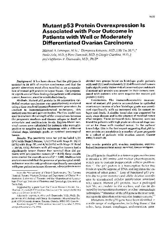 (PDF) Mutant p53 protein overexpression is associated with poor outcome ...