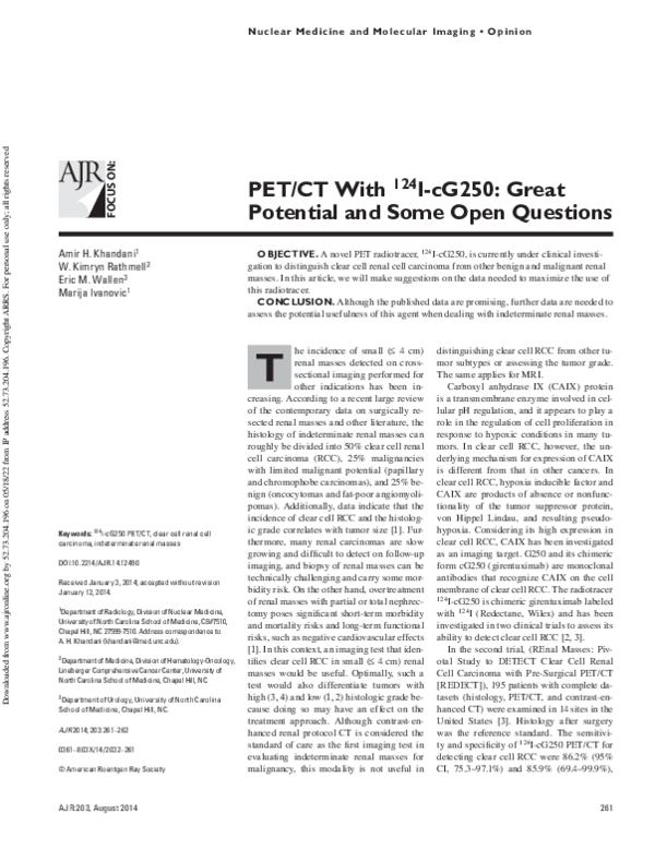 PET/CT With 124I-cG250: Great Potential and Some Open Questions