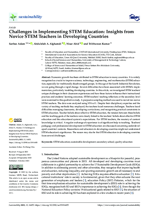 (PDF) Challenges in Implementing STEM Education: Insights from Novice ...