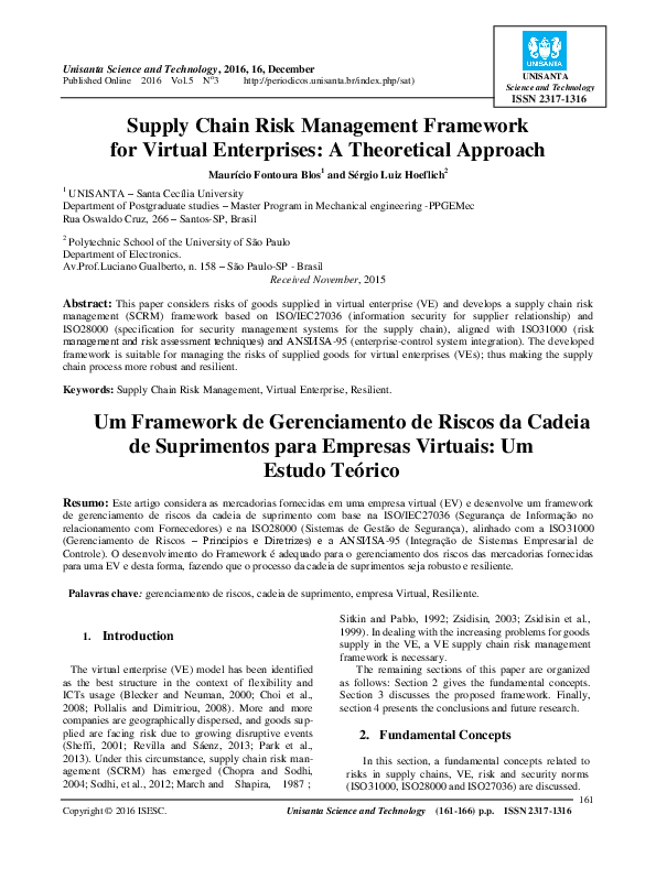 (PDF) Supply Chain Risk Management Framework for Virtual Enterprises: A ...