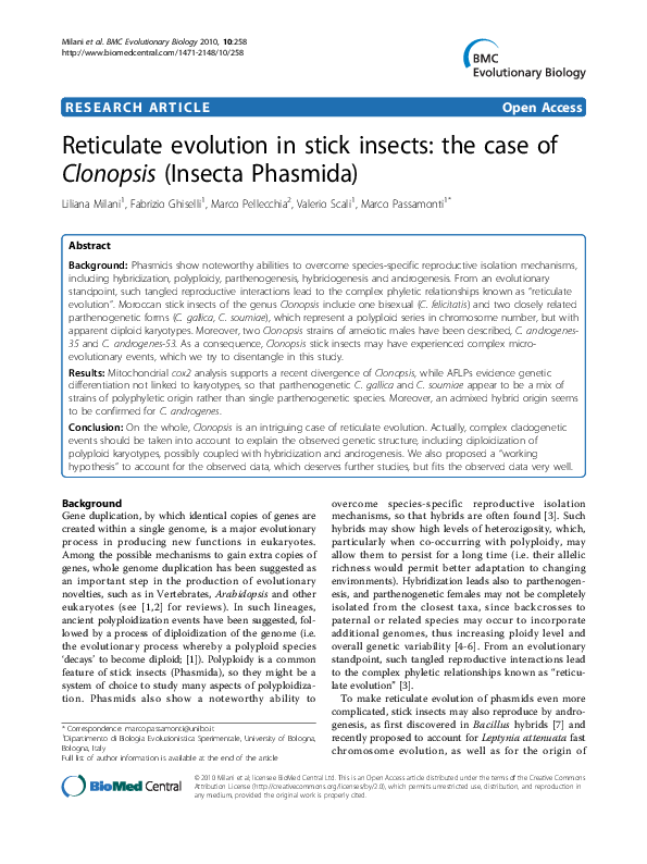 (PDF) Reticulate evolution in stick insects: the case of Clonopsis ...