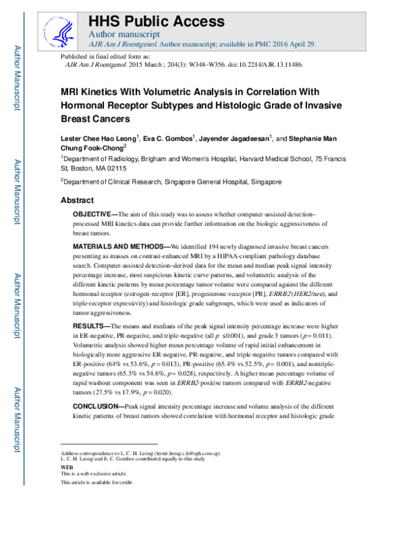 (PDF) MRI Kinetics With Volumetric Analysis in Correlation With ...