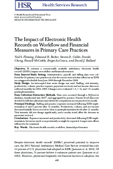 (PDF) The Impact of Electronic Health Records on Workflow and Financial ...