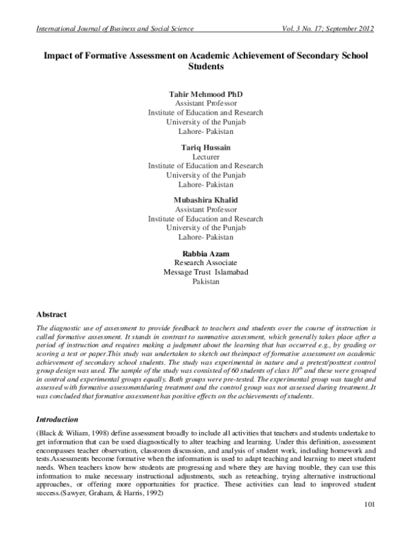 (PDF) Impact of Formative Assessment on Academic Achievement of ...
