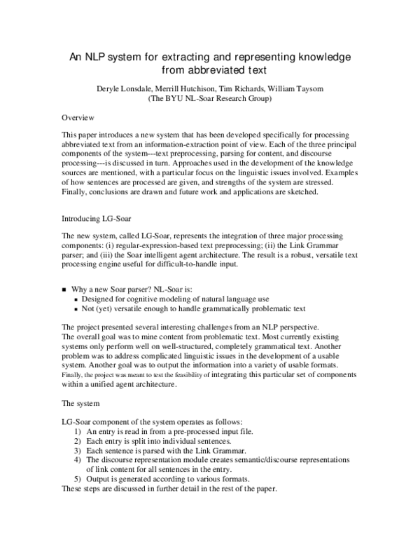 (PDF) An NLP system for extracting and representing knowledge from ...